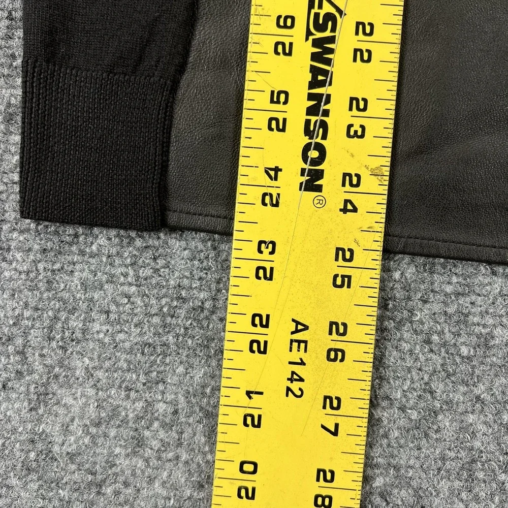 Vince Sweater Womens XS Black Lamb Leather Front Wool Knit Crew Pullover - Picture 5 of 9